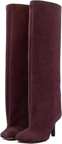 Women's Knee High Boots Nude Suede Wide Calf Stiletto Long Boots Pull On High Heel Riding Boots Fahion Dress Fall Tall Boots in Saudi Arabia