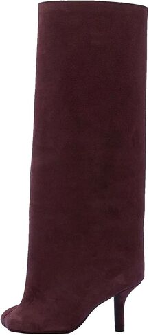 Women's Knee High Boots Nude Suede Wide Calf Stiletto Long Boots Pull On High Heel Riding Boots Fahion Dress Fall Tall Boots in Saudi Arabia