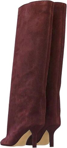 Women's Knee High Boots Nude Suede Wide Calf Stiletto Long Boots Pull On High Heel Riding Boots Fahion Dress Fall Tall Boots in Saudi Arabia