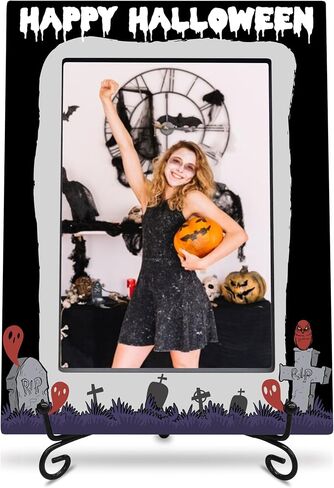 Halloween Photo Frame With A Metal Stand-Dark Style Pumpkins & Tombstone-Black Print Halloween Picture Frame-Frame Fits The 4"x6" Photo-Halloween Decoration-Halloween Theme-A02 in Saudi Arabia