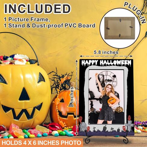 Halloween Photo Frame With A Metal Stand-Dark Style Pumpkins & Tombstone-Black Print Halloween Picture Frame-Frame Fits The 4"x6" Photo-Halloween Decoration-Halloween Theme-A02 in Saudi Arabia