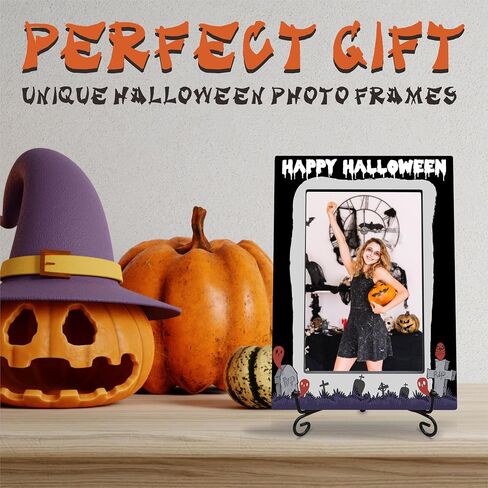 Halloween Photo Frame With A Metal Stand-Dark Style Pumpkins & Tombstone-Black Print Halloween Picture Frame-Frame Fits The 4"x6" Photo-Halloween Decoration-Halloween Theme-A02 in Saudi Arabia