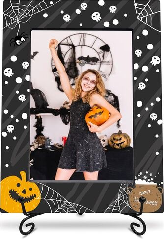 Halloween Photo Frame With A Metal Stand-Dark Style Pumpkins & Tombstone-Black Print Halloween Picture Frame-Frame Fits The 4"x6" Photo-Halloween Decoration-Halloween Theme-A02 in Saudi Arabia
