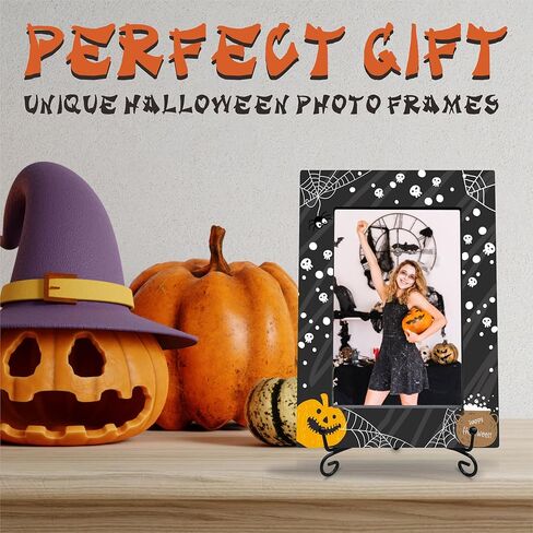 Halloween Photo Frame With A Metal Stand-Dark Style Pumpkins & Tombstone-Black Print Halloween Picture Frame-Frame Fits The 4"x6" Photo-Halloween Decoration-Halloween Theme-A02 in Saudi Arabia