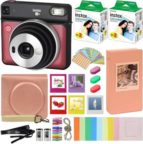 Fujifilm Instax Square SQ6 - Instant Camera Ruby Red with Carrying Case + Fuji Instax Film Value Pack (40 Sheets) Accessories Bundle, Color Filters, Photo Album, Assorted Frames + More in Saudi Arabia