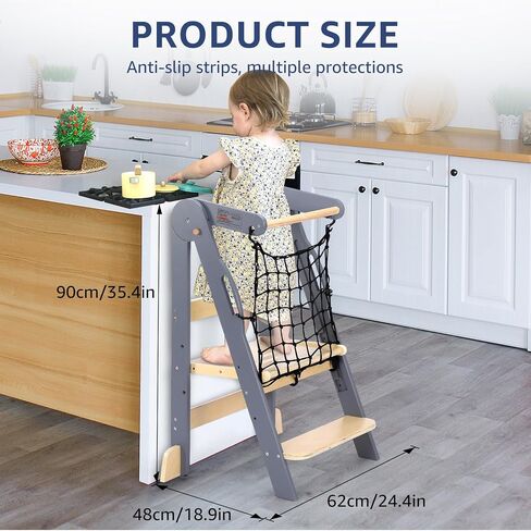Toddler Tower, Flodable Toddler Step Stool, 3 Platform Adjustable Height 1.5-5 Years Old Toddler Kitchen Stool (Foldable 1) in Saudi Arabia