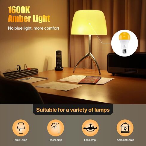 3W LED Amber Light Bulbs, 1600K Warm White 180LM Night Light, Blue Light Blocking, Energy Saving, 30W Replacement, Sleep Aid E26 Base Light Bulb for Bedroom, Baby Nursery Room, Non-Dimmable in Kuwait