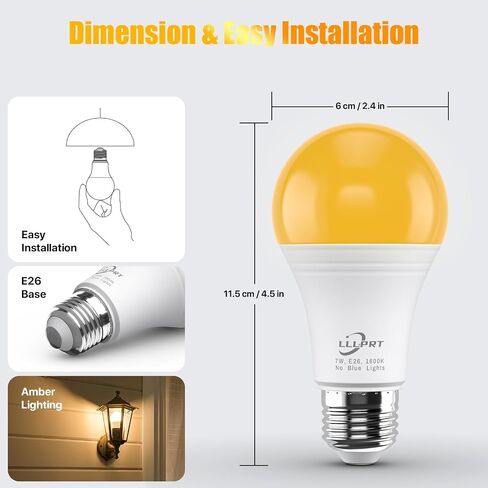 3W LED Amber Light Bulbs, 1600K Warm White 180LM Night Light, Blue Light Blocking, Energy Saving, 30W Replacement, Sleep Aid E26 Base Light Bulb for Bedroom, Baby Nursery Room, Non-Dimmable in Kuwait