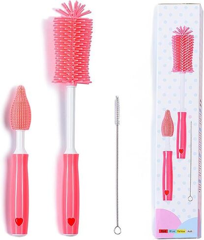 3 in 1 Manual Bottles Brush Set, Cleaning Brushes for Straws/Bottles/Glasses, Red in Saudi Arabia