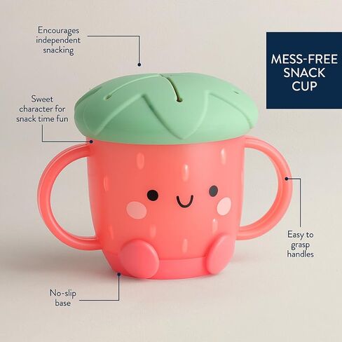 Itzy Ritzy Toddler Snack Cup - Spill-Proof Snack Cup for Toddlers with Soft Silicone Lid for Easy Food Access - Easy-To-Hold Kids Snack Container With Handles - Ideal for 12 months & Up (Strawberry) in Kuwait