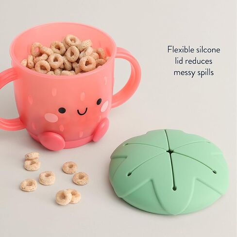 Itzy Ritzy Toddler Snack Cup - Spill-Proof Snack Cup for Toddlers with Soft Silicone Lid for Easy Food Access - Easy-To-Hold Kids Snack Container With Handles - Ideal for 12 months & Up (Strawberry) in Kuwait