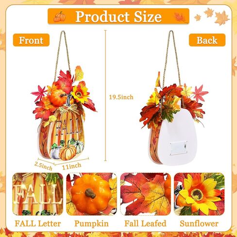 [Lighted & Timer]Fall Decorations Truck Sign Lighted Fall Wreath Fall Signs with Sunflower Maples Leafed Pumpkin Berried Hanging Fall Door Signs Thanksgiving Table Decorations for Home Indoor Outdoor in Kuwait