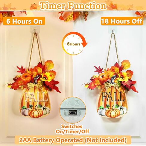 [Lighted & Timer]Fall Decorations Truck Sign Lighted Fall Wreath Fall Signs with Sunflower Maples Leafed Pumpkin Berried Hanging Fall Door Signs Thanksgiving Table Decorations for Home Indoor Outdoor in Kuwait