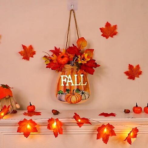 [Lighted & Timer]Fall Decorations Truck Sign Lighted Fall Wreath Fall Signs with Sunflower Maples Leafed Pumpkin Berried Hanging Fall Door Signs Thanksgiving Table Decorations for Home Indoor Outdoor in Kuwait
