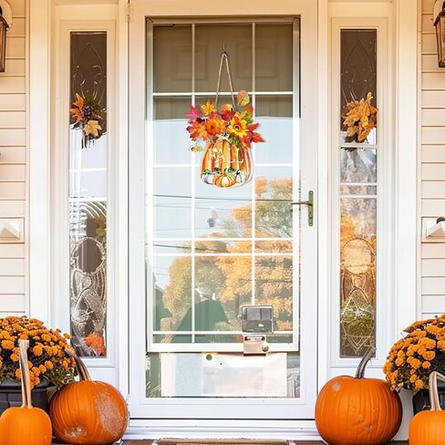 [Lighted & Timer]Fall Decorations Truck Sign Lighted Fall Wreath Fall Signs with Sunflower Maples Leafed Pumpkin Berried Hanging Fall Door Signs Thanksgiving Table Decorations for Home Indoor Outdoor in Kuwait