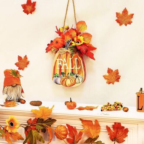 [Lighted & Timer]Fall Decorations Truck Sign Lighted Fall Wreath Fall Signs with Sunflower Maples Leafed Pumpkin Berried Hanging Fall Door Signs Thanksgiving Table Decorations for Home Indoor Outdoor in Kuwait