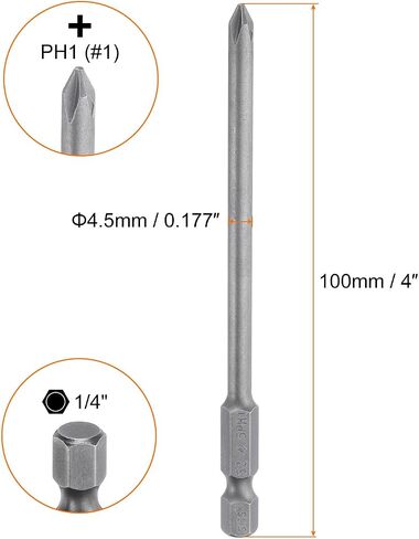 HARFINGTON #1 Phillips Screwdriver Bit PH1 1/4" Hex Shank 4" (100mm) Long Magnetic S2 Steel Industrial Grade Screw Driver Bit Cross Head Electric Drill Bits 0.177" (4.5mm) Rod in Saudi Arabia