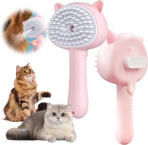 Pet Steam Spray Brush, 4-in-1 Steam Cat Brush with Handle, Rubber Pet Spray Brush, Rubber Pet Spray Brush with Release Button, Dog Comb with Longhair & Shorthair Cat & Dog Cleaner (Blue) in Saudi Arabia