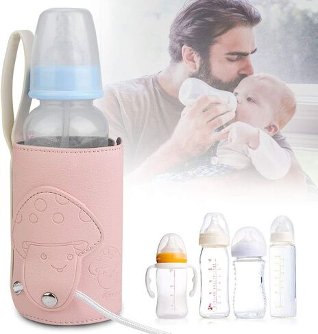 جهاز تسخين زجاجات الأطفال USB، سخان زجاجة ترموستات لتدفئة حليب الأطفال، حقيبة زجاجة الطفل، سخان زجاجة الحليب، لأكواب المياه لزجاجات المياه المعدنية (وردي) in Kuwait