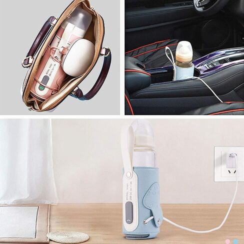 جهاز تسخين زجاجات الأطفال USB، سخان زجاجة ترموستات لتدفئة حليب الأطفال، حقيبة زجاجة الطفل، سخان زجاجة الحليب، لأكواب المياه لزجاجات المياه المعدنية (وردي) in Kuwait