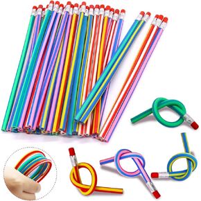 40 Pcs 7 Inch Flexible Pencils,Soft Novelty Pencil,Multi Colored Striped Soft Pencil with Eraser for Kids Gift