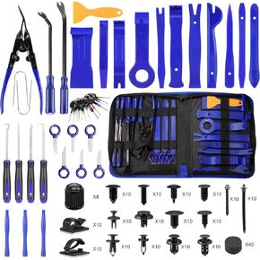 250 Pcs Trim Removal Tool Kit, Car Removal Tool Kit Door Panel/Radio/Stereo/Audio/Dash/Window/Terminal Removal Tool Set, Auto Clip Pliers Fastener Remover Pry Tool Set with Storage Bag Blue