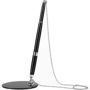 PENINSULA LOVE Secure Counter Pen Desk Security Gel Pen with Adhesive Chain Reception Counter Pen with Round Pen Holder Guest Sign in Pen for Office Bank Hotel Lobby