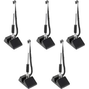NUOBESTY Secure Counter Pens, 5pcs Desktop Gel Ink Pens with Adhesive Backed Base Reception Pens for Bank Office Hotel Home Black