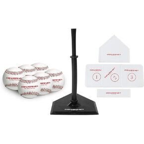 PowerNet Baseball T-Ball Coaching Bundle | 8 Piece Tee-Ball Set Includes 6 Soft Core Baseballs, Adjustable Tee, 5 Throw Down Bases to Coach