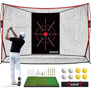 Golf Net - 10x7ft Golf Practice Nets for Backyard Driving - Heavy Duty Golf Hitting Net with Tri-Turf Golf Mat - Personal Golf Training Equipment for Indoor Outdoor Use- Gifts for Men/Golfers