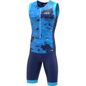 KONA Mens Assault Triathlon Race Suit - Sleeveless Skinsuit Padded Cycling Tri Suit for Swim Bike Run