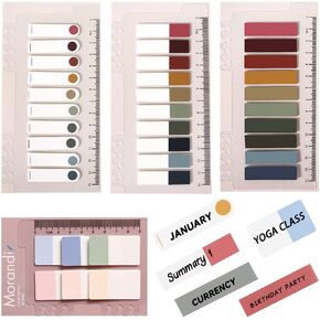 Index Tabs with Ruler, 4 Pack 660 Pieces Sticky Tab, Note Page Marker, Writable and Repositionable File Flags Morandi Pages Markers Book Labels for Reading Tab, Classify Files (Color A)