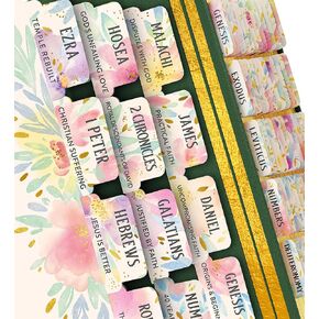 Bible Tabs Gold Floral - Soul Nourishing Book Summaries - 66 Peel-and-Stick Laminated Bible Tabs Large Print | Books of the Bible Tabs for Women Study Bible, Bible Book Tabs, The Shepherd of Life
