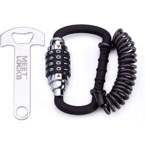 MEETLOCKS Motorcycle Helmet Cable Lock with T Bar 4-Digit Resettable Bike Lock Combination Bicycle Lock Cable Caribeaner Lock Bike Lock Anti Theft Etronic Lock