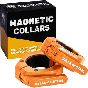 Magnetic Barbell Collars [Bells of Steel] Premium Weight Bar Clamps | Quick Release Barbell Clips, Olympic Barbell Clamps | Rubberized Gym Clips for Weightlifting Bar, Pair, Black