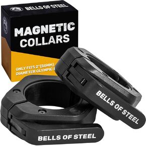 Magnetic Barbell Collars [Bells of Steel] Premium Weight Bar Clamps | Quick Release Barbell Clips, Olympic Barbell Clamps | Rubberized Gym Clips for Weightlifting Bar, Pair, Black