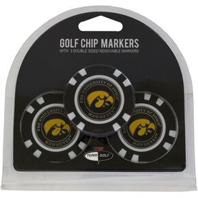 Team Golf NCAA Iowa Hawkeyes 3 Pack Golf Chip Ball Markers, Poker Chip Size with Pop Out Smaller Double-Sided Enamel Markers