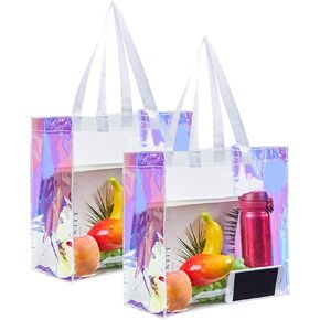 Edraco Clear Tote Bag, 2-Pack Stadium Approved Hologram Clear Bag, Great for Sports Games, Work, Security Travel, Stadium Venues or Concert, 12"X 12"X 6"