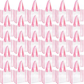 TaoBary 30 Pcs Clear Tote Bag Stadium Approved 10 x 10 x 4 Inch Plastic Clear Transparent Bag with Handles for Sports School (Black)