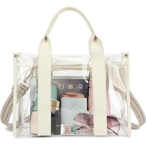 LOXOMU Clear Tote Bag Stadium Approved, Large Clear Bag for Stadium Events Transparent Shoulder Handbag with Adjustable Strap