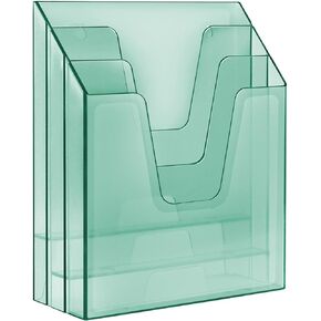 Acrimet Vertical Triple File Folder Holder Organizer, File Sorter (Plastic) (Clear Crystal Color)