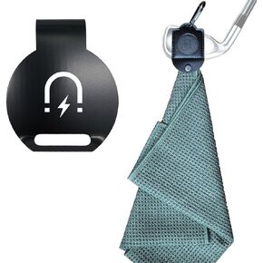 Magnetic Golf Towel with Golf Bag Metal Landing Pad Kit,Golf Gifts for Men Women,Industrial Strength Magnet for Strong Hold to Golf Carts or Clubs(Black)