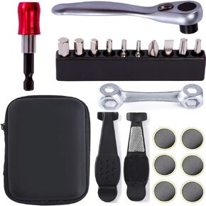YBEKI Bike Repair Tool Kit Set - Bicycle Multi-Tool Kit with Ratchet Reversible Tool & 10 Tool bits, Bone Wrench, Bike Portable Tool Bag. 6 Month Warranty (Ratchet Tool + tire Tool)
