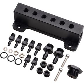 CNRAQR 6 Port Vacuum Block Intake Manifold Kit Fuel Wastegate Turbo Boost 1/8NPT Compatible with Boost Controllers and Meters,for Racing