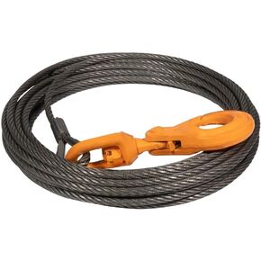Mytee Products Wire Rope Steel Core Winch Cable 3/8" x 50' Swivel Hook 15,087 lbs Breaking Strength Replaces B/A 4-38PS50LH