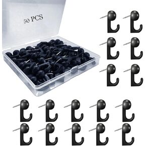 50 PCS Push Pin Hooks, Plastic Heads Cork Board Hooks Decorative Thumb Tacks Hook for Photo Wall, Bulletin Board, Home Wall, Home Office School Supplies (Black and Clear) in Kuwait