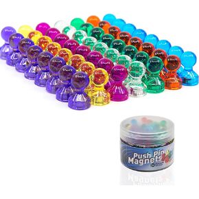 56 Colorful Magnets for whiteboard | 7 Assorted Color Strong Push Pin Magnets | Perfect Magnetic Push Pins to use as Refrigerator Magnets, Whiteboard Magnets, Classroom Magnets, Office Magnets