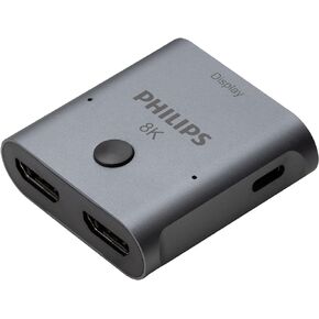 جهاز فيليبس 2 جهاز HDMI 2.1 موزع تبديل [8K@60 هرتز 4K@120 هرتز] دولبي أتموس، صوت محيطي عالي الدقة دولبي 7.1، نقل بيانات 48 جيجابت في الثانية، محدد التبديل، الألعاب، التلفزيون الذكي، Firestick، PS5، PS4، xBox، SWV9173GR/37