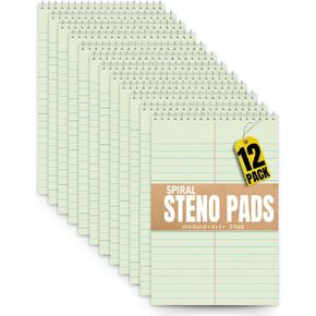 1InTheOffice Steno Pads 6x9, Steno Pads, Spiral Steno Pads, Gregg Rule, Green Tint, 6 x 9, 80 Sheets, 12 Pack