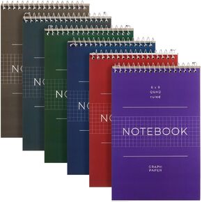 Juvale 6 Pack Quad Ruled 6x9 Inch Top Bound Spiral Graph Paper Notebook - 80 Sheets / 160 Writable Page Steno Notepads for Writing, Sketching, Drawing, School Supplies (6 Colors)